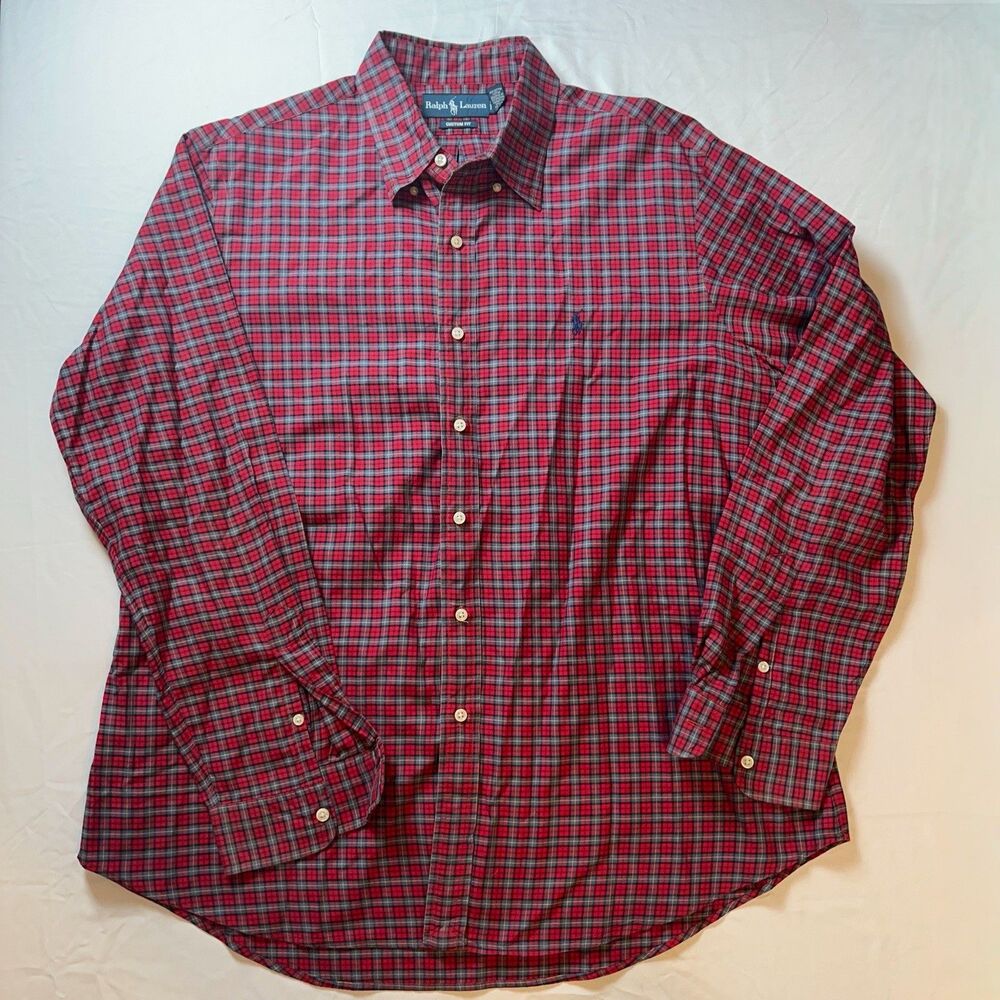 Ralph Lauren Shirt Mens XL Red Plaid Long Sleeve Button Up Preppy Western VTG